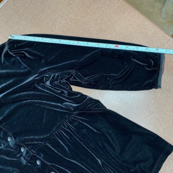 J Jill 90s romantic grunge emo whimsygoth black velour embroidered button up L - Picture 8 of 8